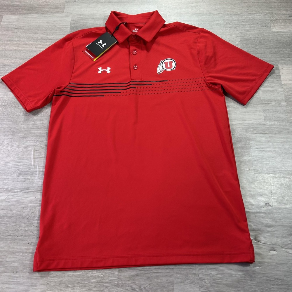 NEW Utah Utes Polo Shirt Mens Small Red NCAA Football Under Armour Performance
